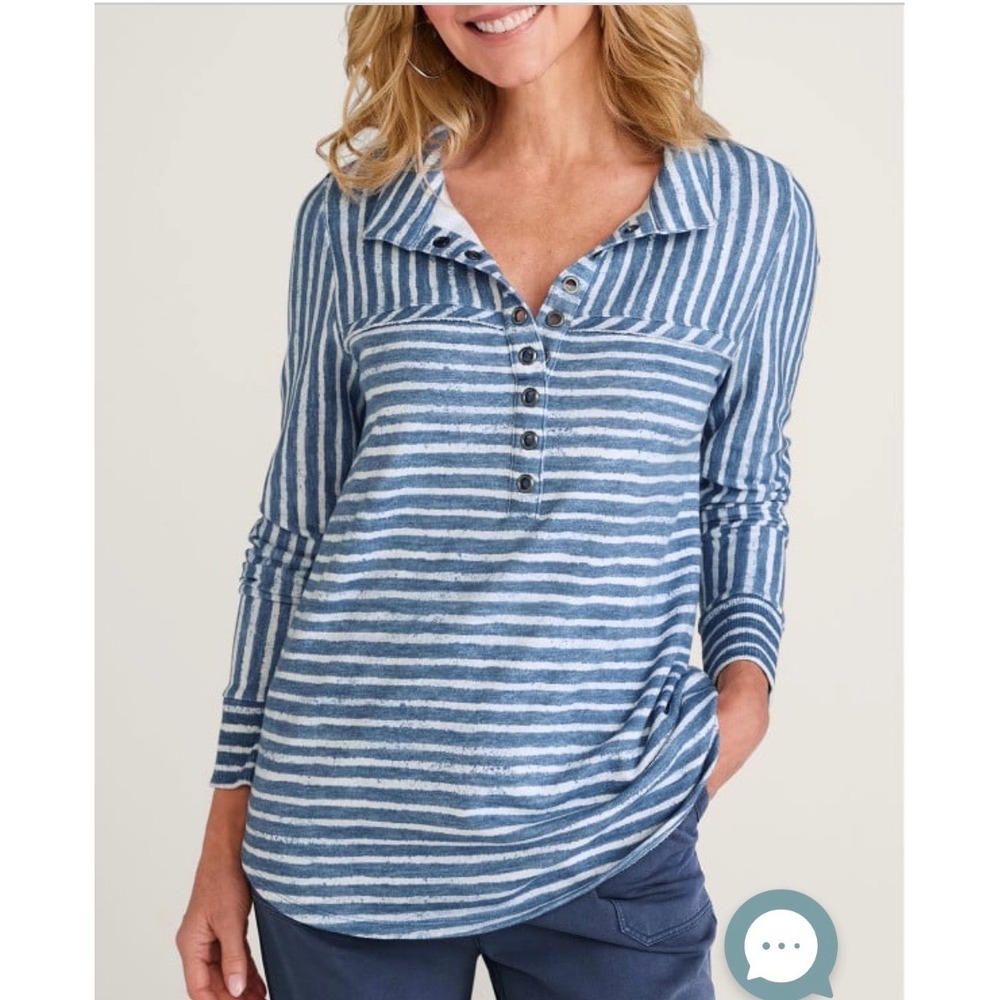 Soft Surroundings Neera French Terry Tunic Lightweight Striped Coastal Beach